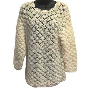 Handmade Crochet Open Weave Sweater Cream Sz S/M